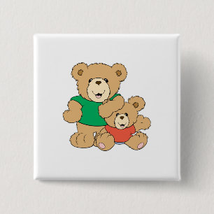 Badge Carré 5 Cm Papa et bébé ours