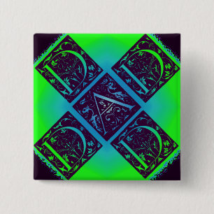 Badge Carré 5 Cm Papa Fancy Texte Vert Bleu Arrière - plan