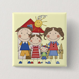 Badge Carré 5 Cm Papa, Maman, Grande Soeur, Petit Frère Famille