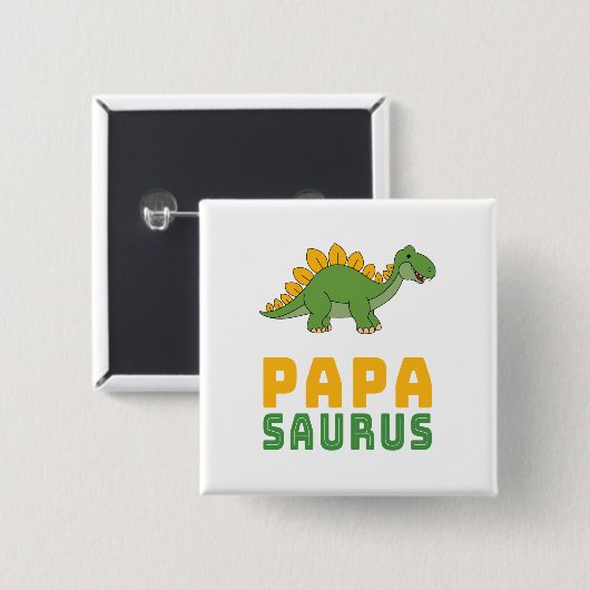 Badge Carré 5 Cm Papasaurus Dinosaur Stegosaurus Fête des pères (Devant & derrière)