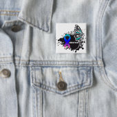 Badge Carré 5 Cm Papillon Abstrait Survivant Thyroïde Cancer (En situation)