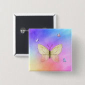 Badge Carré 5 Cm Papillon aquarelle (Devant & derrière)