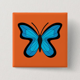 Badge Carré 5 Cm Papillon bleu