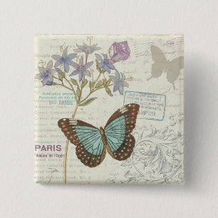 Badge Carré 5 Cm Papillon bleu et Brown