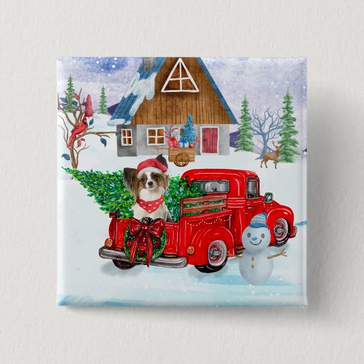 Badge Carré 5 Cm Papillon Chien dans la livraison de Noël Camion Ne (Devant)