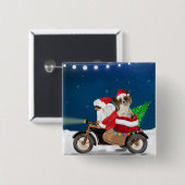 Badge Carré 5 Cm Papillon Chien Noël Père Noël (Devant & derrière)