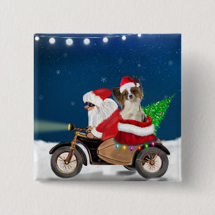 Badge Carré 5 Cm Papillon Chien Noël Père Noël