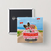 Badge Carré 5 Cm Papillon Chien Saint-Valentin Coeurs de Camion (Devant & derrière)