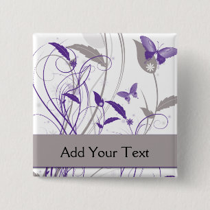 Badge Carré 5 Cm Papillon dans pourpre et gris