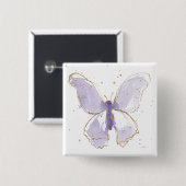 Badge Carré 5 Cm Papillon d'aquarelle Lavender (Devant & derrière)