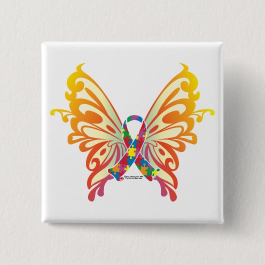 Badge Carré 5 Cm Papillon de ruban d'autisme (Devant)