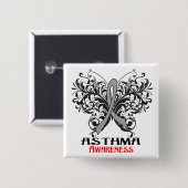 Badge Carré 5 Cm Papillon de sensibilisation à l'asthme (Devant & derrière)