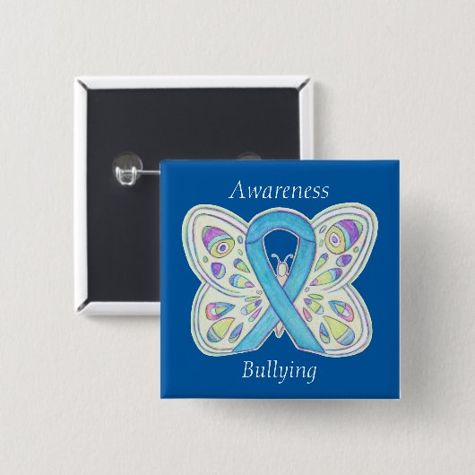 Badge Carré 5 Cm Papillon de sensibilisation à l'intimidation Éping (Devant & derrière)