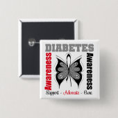 Badge Carré 5 Cm Papillon de sensibilisation au diabète (Devant & derrière)