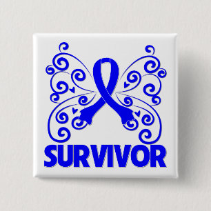 Badge Carré 5 Cm Papillon de survivant de cancer du colon