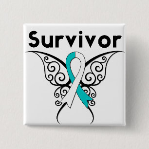 Badge Carré 5 Cm Papillon de tribal de survivant de cancer du col