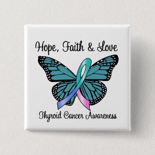 Badge Carré 5 Cm Papillon d'espoir de cancer de la thyroïde