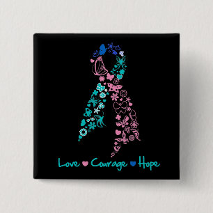 Badge Carré 5 Cm Papillon d'espoir de courage d'amour - cancer de