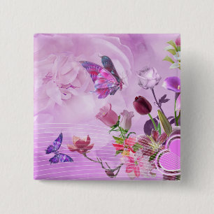 Badge Carré 5 Cm Papillon mignon pourpre rose coloré abstrait