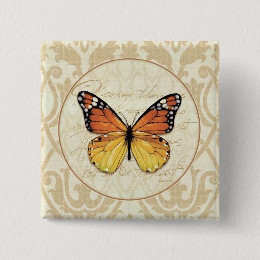 Badge Carré 5 Cm Papillon orange vintage (Devant)