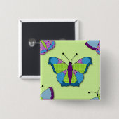 Badge Carré 5 Cm Papillon patchwork sur fond vert (Devant & derrière)