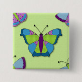 Badge Carré 5 Cm Papillon patchwork sur fond vert (Devant)