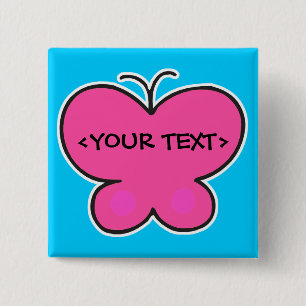 Badge Carré 5 Cm papillon rose mignon,<YOUR TEXT>