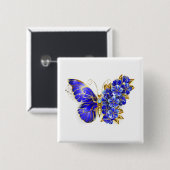 Badge Carré 5 Cm Papillon saphir à fleurs (Devant & derrière)
