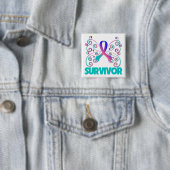 Badge Carré 5 Cm Papillon survivant du cancer de la thyroïde (En situation)