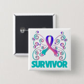 Badge Carré 5 Cm Papillon survivant du cancer de la thyroïde (Devant & derrière)