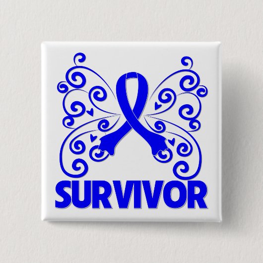 Badge Carré 5 Cm Papillon survivant du cancer du côlon (Devant)