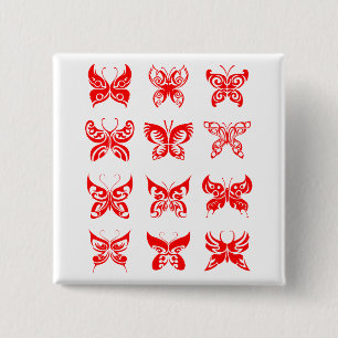 Badge Carré 5 Cm Papillon Tribal Rouge Ornemental