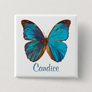 Badge Carré 5 Cm Papillon Tropical bleu et turquoise couleur Gem