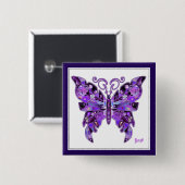 Badge Carré 5 Cm Papillon violet 31 Bouton (Devant & derrière)