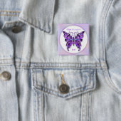 Badge Carré 5 Cm Papillon violet 31 Bouton (En situation)