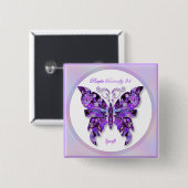 Badge Carré 5 Cm Papillon violet 31 Bouton (Devant & derrière)