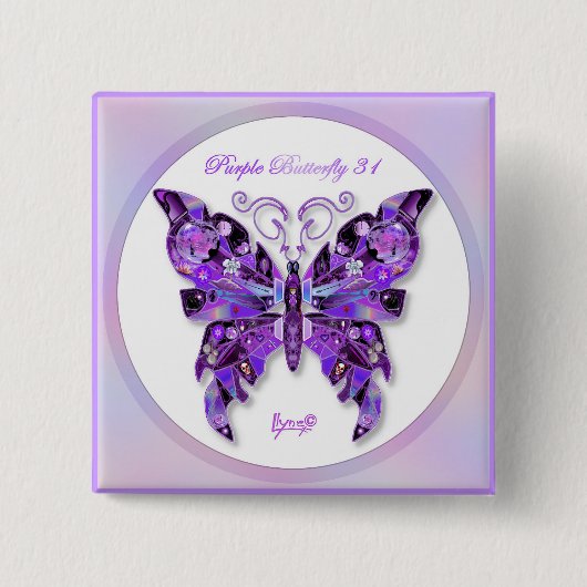 Badge Carré 5 Cm Papillon violet 31 Bouton (Devant)
