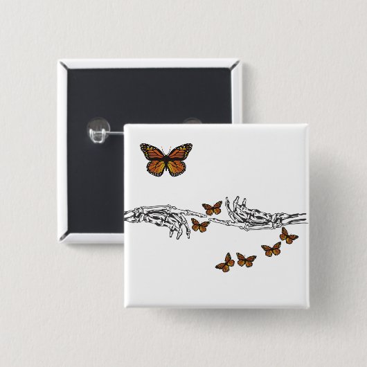 Badge Carré 5 Cm Papillons et Skeletons (Devant & derrière)