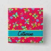 Badge Carré 5 Cm Papillons Moderne Whimsy Rouge Monogramme Whimsy (Devant)