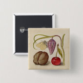 Badge Carré 5 Cm Papillons noix Fleur Cerisier Aquarelle Art (Devant & derrière)