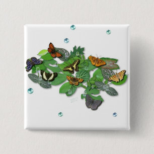 Badge Carré 5 Cm Papillons sur Feuille