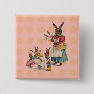 Badge Carré 5 Cm Pâques Lapin Poule Lapin Œufs