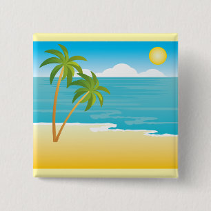 Badge Carré 5 Cm Paradis de plage tropicale avec palmiers