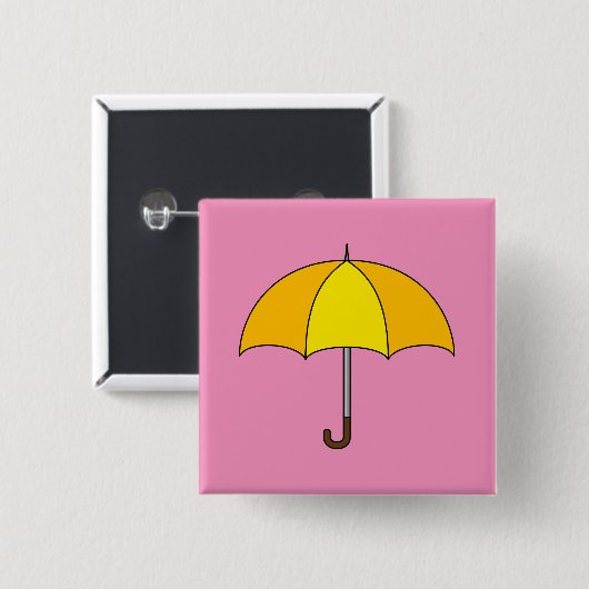 Badge Carré 5 Cm Parapluie jaune (Devant & derrière)