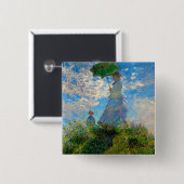 Badge Carré 5 Cm Parasol Monet Femme Impressionnisme (Devant & derrière)