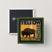 Badge Carré 5 Cm Parc national de Yellowstone | Buffalo (Devant & derrière)