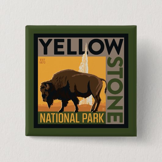Badge Carré 5 Cm Parc national de Yellowstone | Buffalo (Devant)