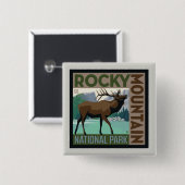 Badge Carré 5 Cm Parc national des Rocheuses | Elk (Devant & derrière)