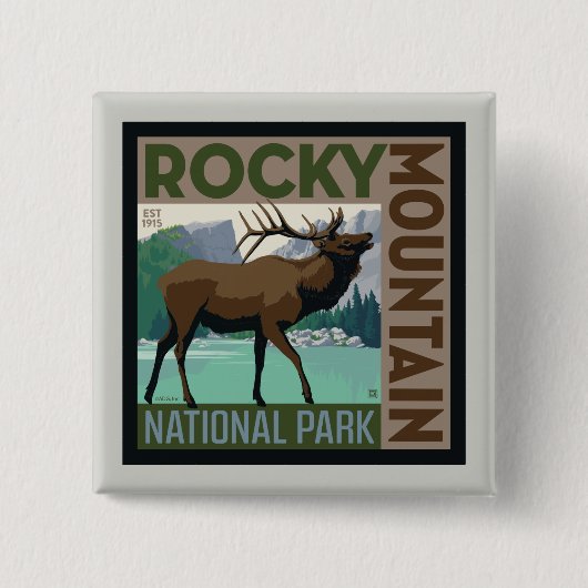 Badge Carré 5 Cm Parc national des Rocheuses | Elk (Devant)