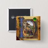 Badge Carré 5 Cm PARCHEMENT DE NATIVITÉ Monogramme d'émeraude vert (Devant & derrière)